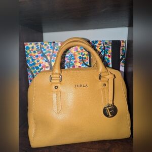 Furla Mustard Leather Satchel Handbag